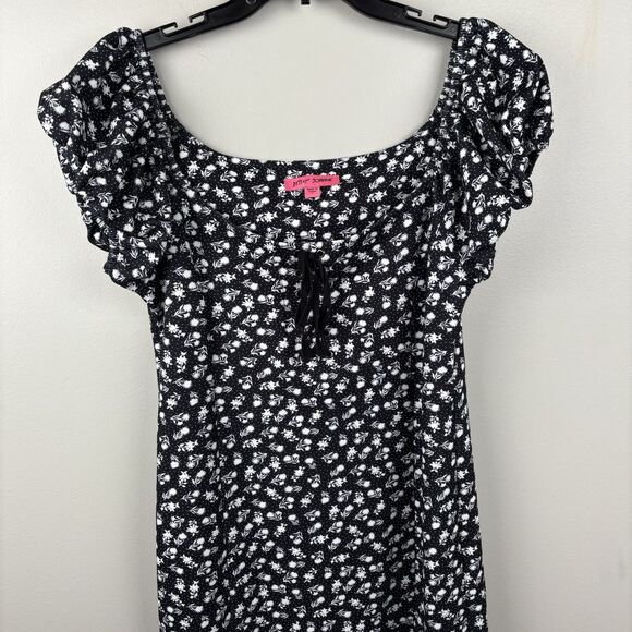 Betsey Johnson Maxi Dress Large Puff Short Sleeves Lace-up Slit Floral JM108674 - Picture 4 of 13